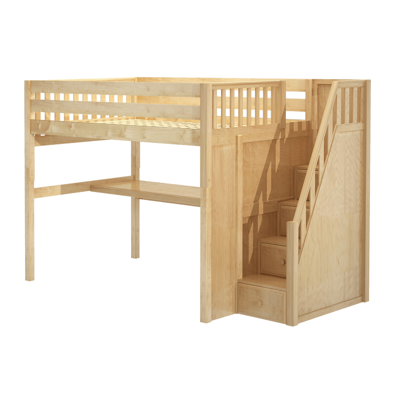 Maxtrix Full XL High Loft Bed with Stairs + Desk