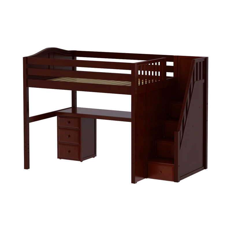 Maxtrix Full High Loft Bed with Stairs + Desk