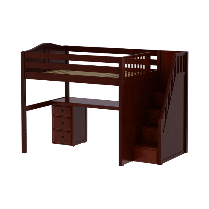 Maxtrix Full High Loft Bed with Stairs + Desk