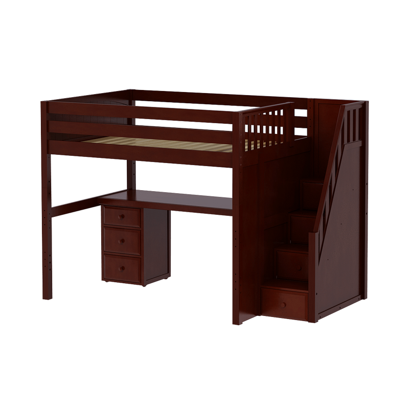 Maxtrix Full High Loft Bed with Stairs + Desk