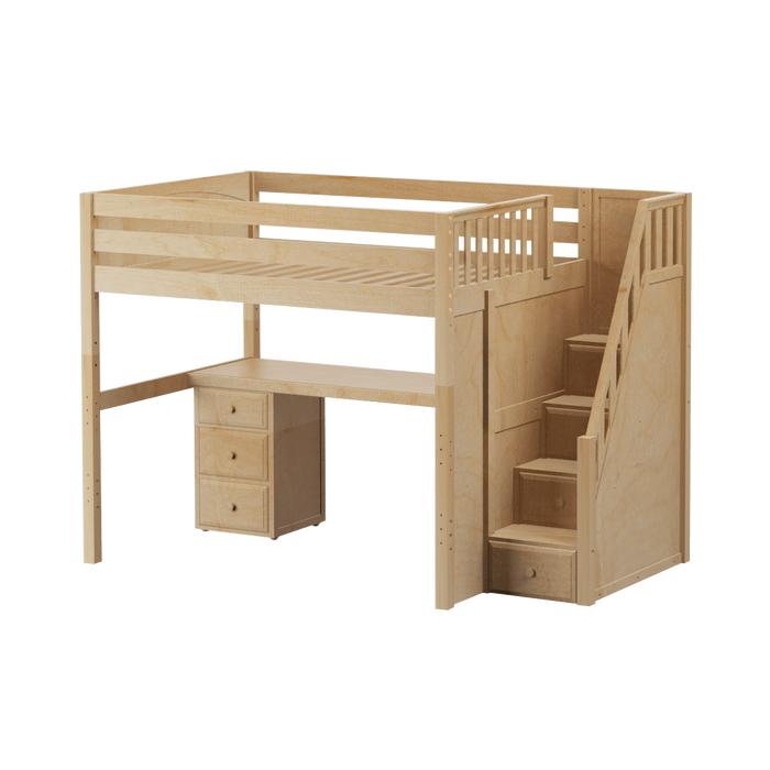 Maxtrix Full High Loft Bed with Stairs + Desk