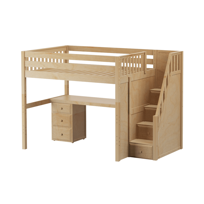 Maxtrix Full High Loft Bed with Stairs + Desk