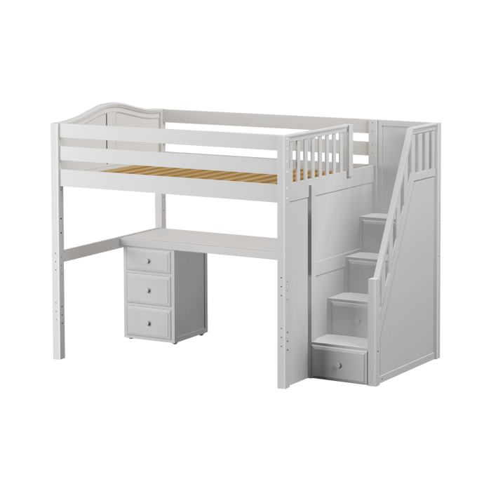 Maxtrix Full High Loft Bed with Stairs + Desk