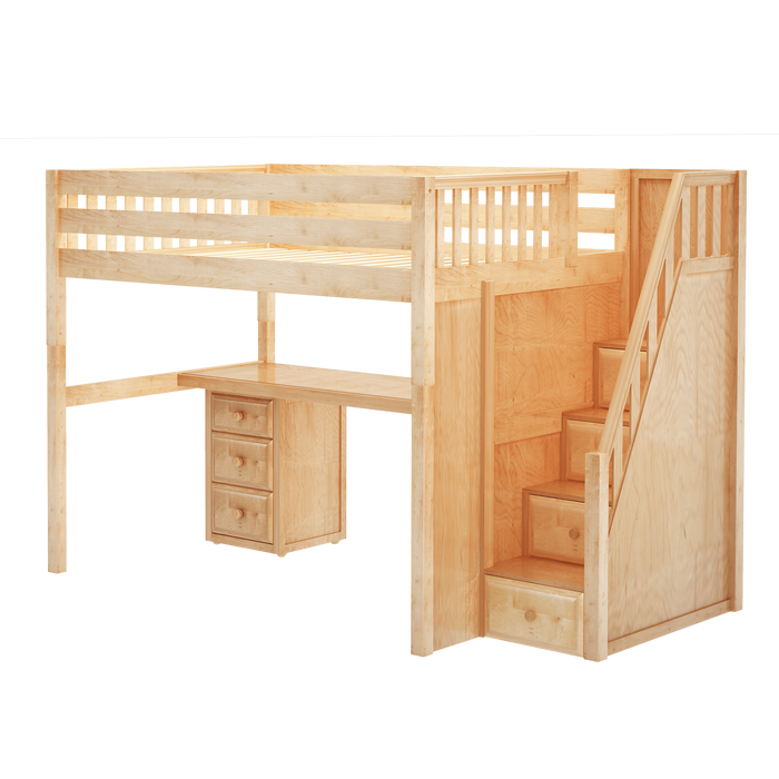 Maxtrix Full XL High Loft Bed with Stairs + Desk