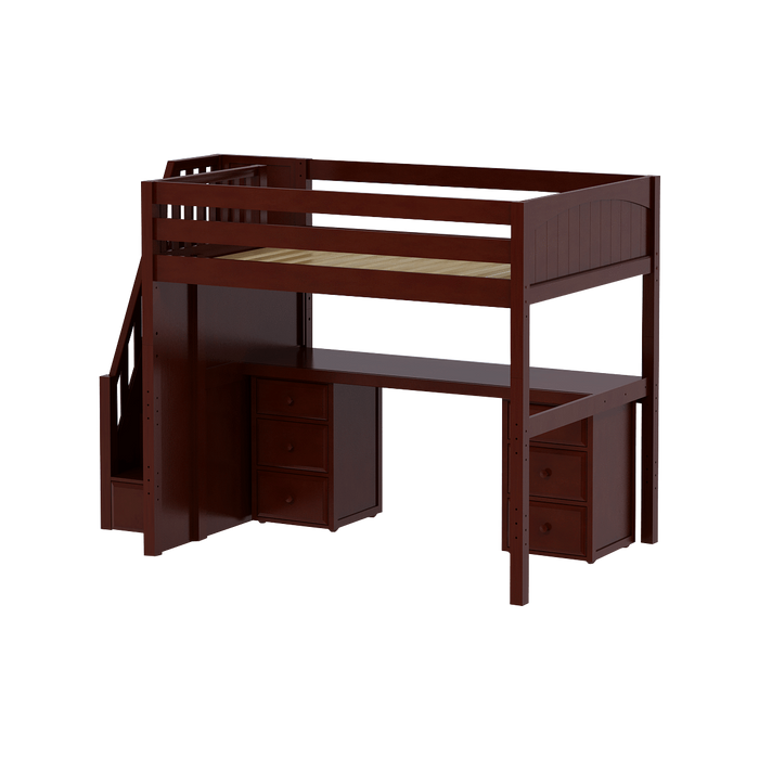 Maxtrix Full High Loft Bed with Stairs + Desk