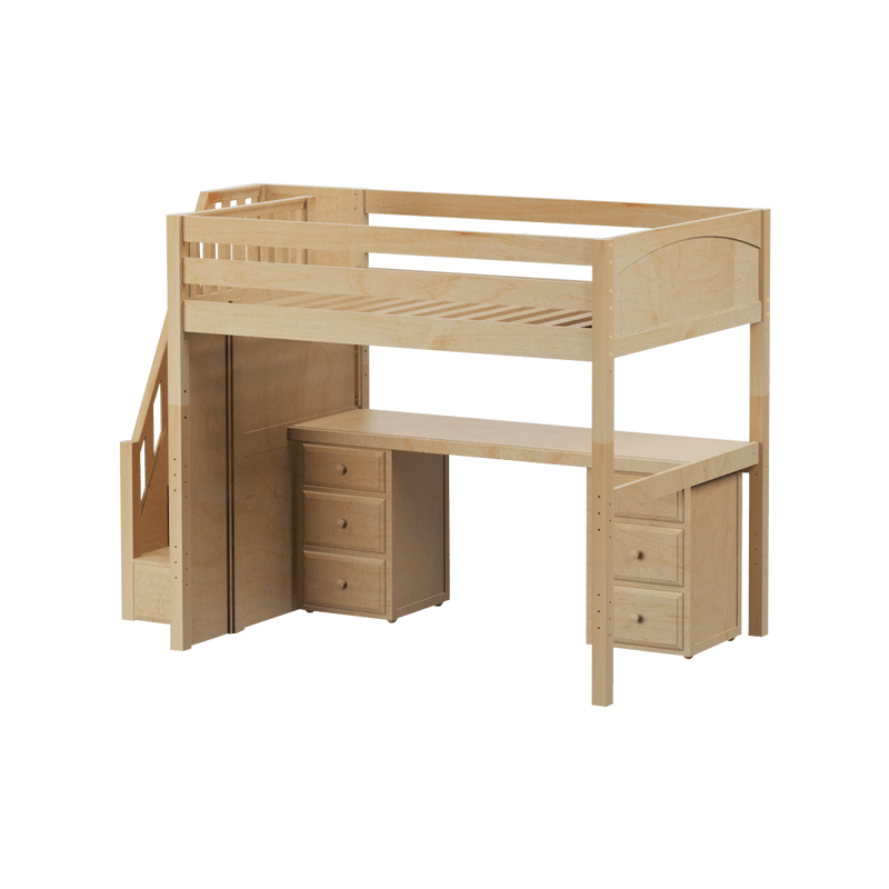 Maxtrix Full High Loft Bed with Stairs + Desk