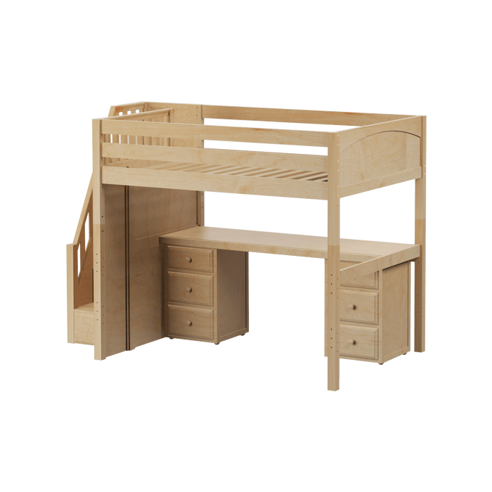 Maxtrix Full High Loft Bed with Stairs + Desk