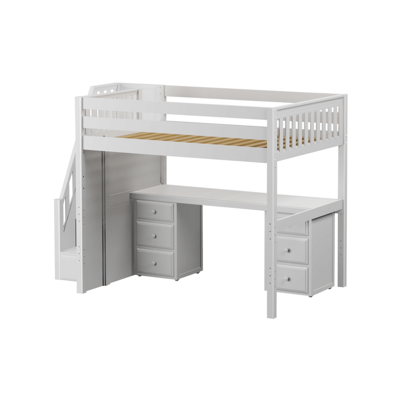 Maxtrix Full High Loft Bed with Stairs + Desk
