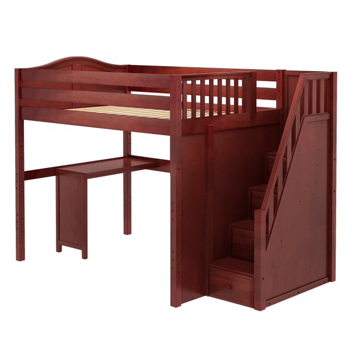 Maxtrix Full High Loft Bed with Stairs + Corner Desk