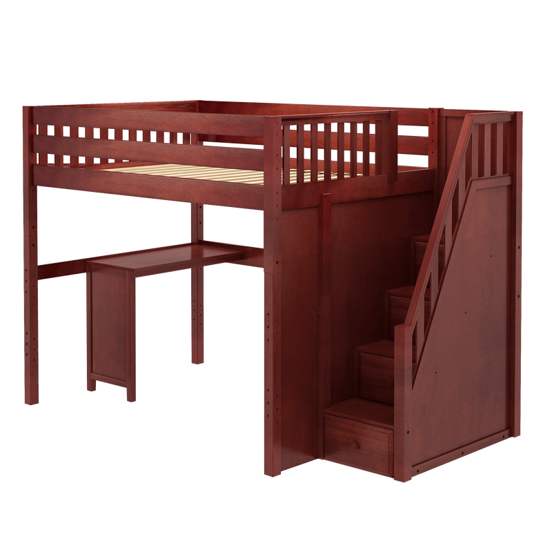 Maxtrix Full High Loft Bed with Stairs + Corner Desk