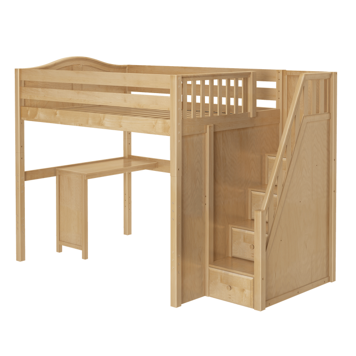 Maxtrix Full High Loft Bed with Stairs + Corner Desk