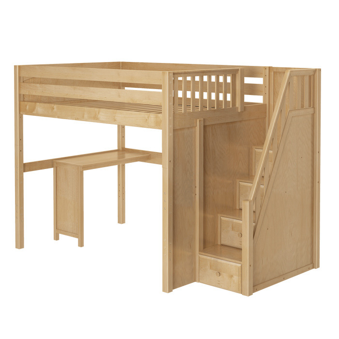 Maxtrix Full High Loft Bed with Stairs + Corner Desk