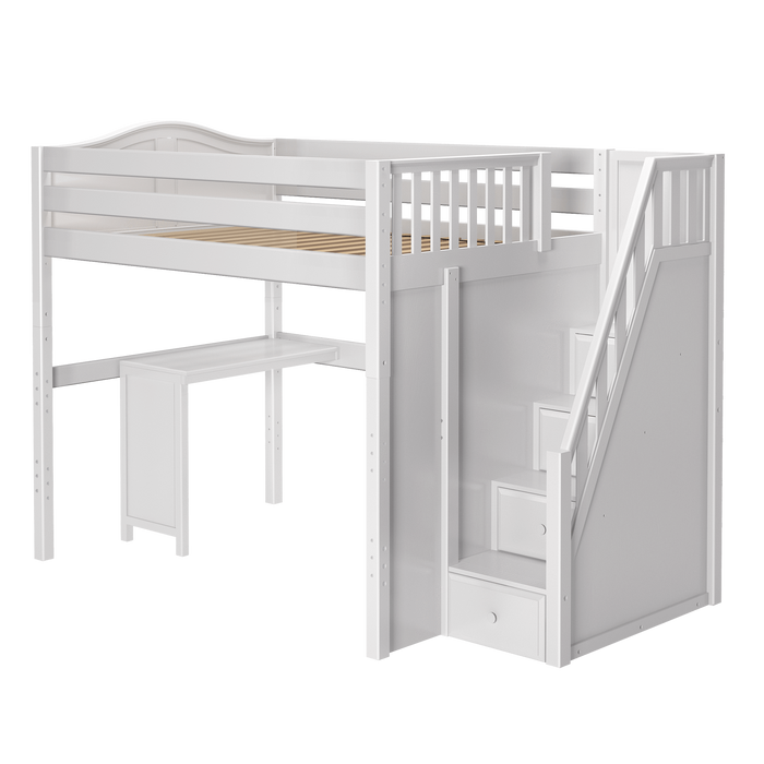 Maxtrix Full High Loft Bed with Stairs + Corner Desk
