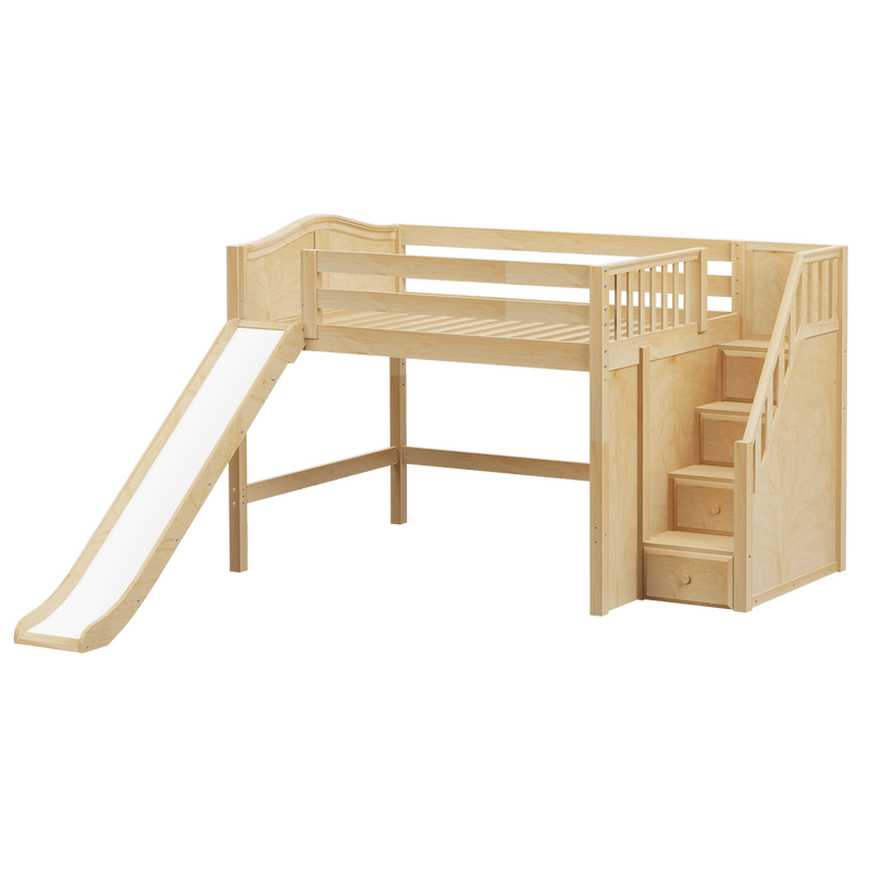 Maxtrix Full Mid Loft Bed with Stairs + Slide