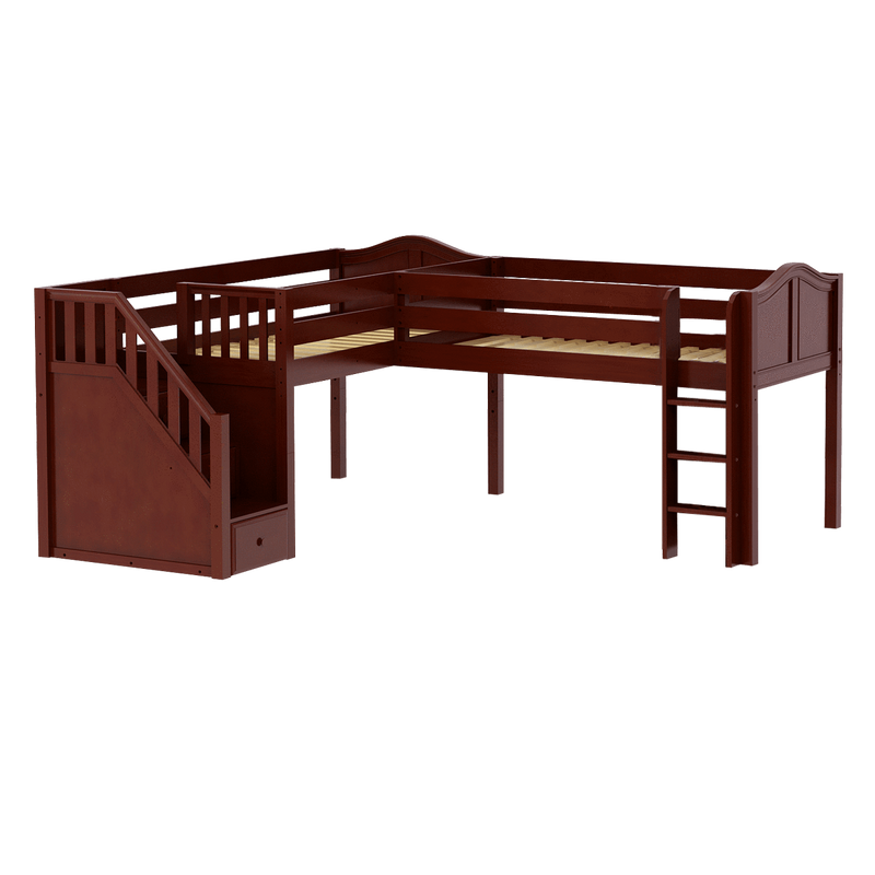 Maxtrix Twin Low Corner Loft Bed with Ladder + Stairs - L
