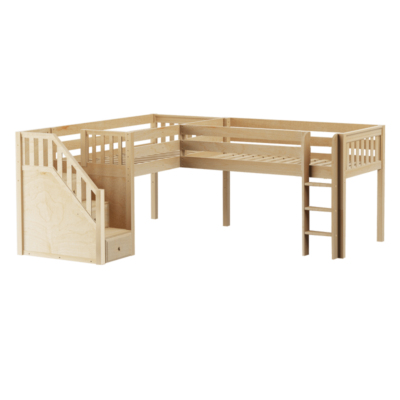 Maxtrix Twin Low Corner Loft Bed with Ladder + Stairs - L