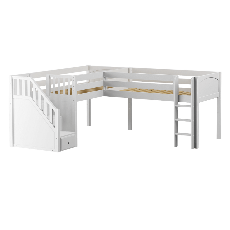 Maxtrix Twin Low Corner Loft Bed with Ladder + Stairs - L