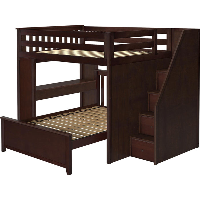 Jackpot Deluxe Fulham Full over Full L-Shape Bunk with Staircase + Desk