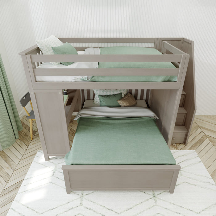 Jackpot Deluxe Fulham Full over Full L-Shape Bunk with Staircase + Desk