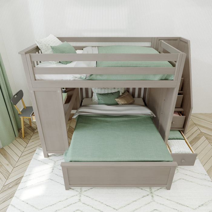Jackpot Deluxe Fulham Full over Full L-Shape Bunk with Staircase + Desk