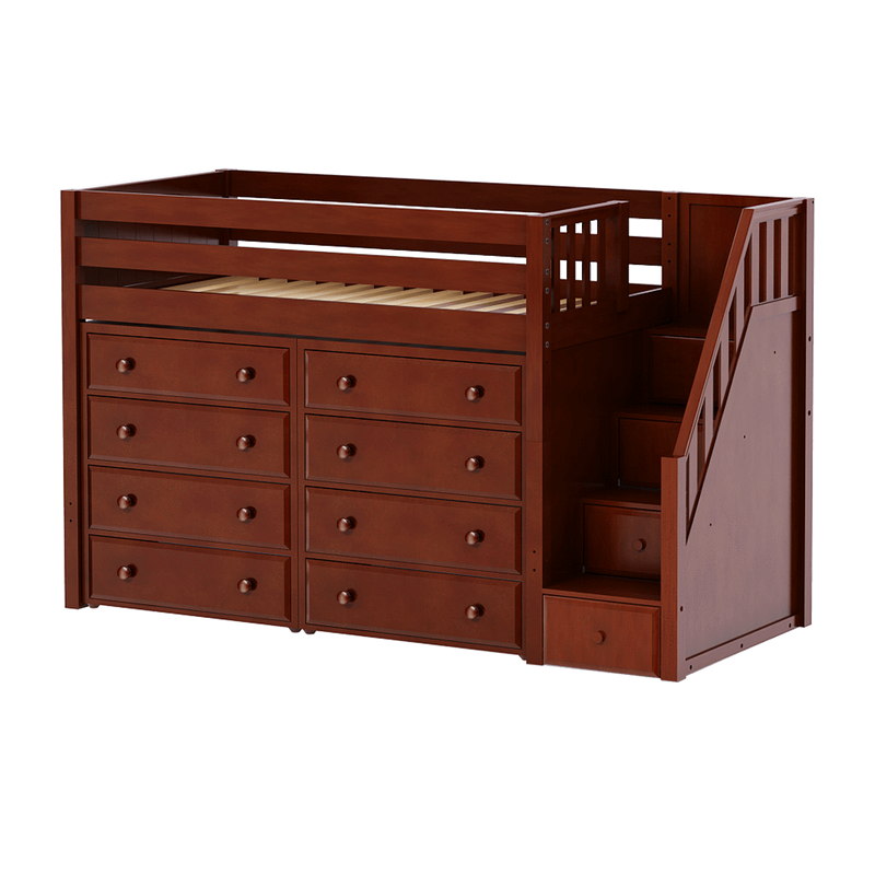 Maxtrix Twin Mid Loft Bed with Stairs + Storage