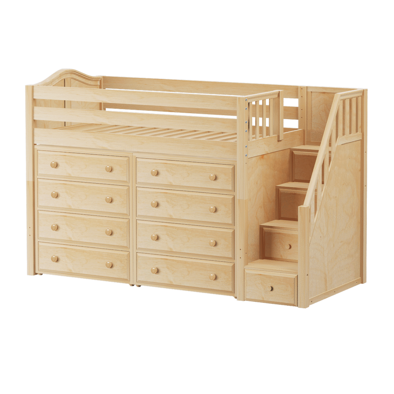 Maxtrix Twin Mid Loft Bed with Stairs + Storage