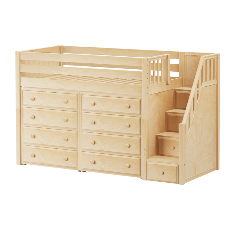 Maxtrix Twin Mid Loft Bed with Stairs + Storage