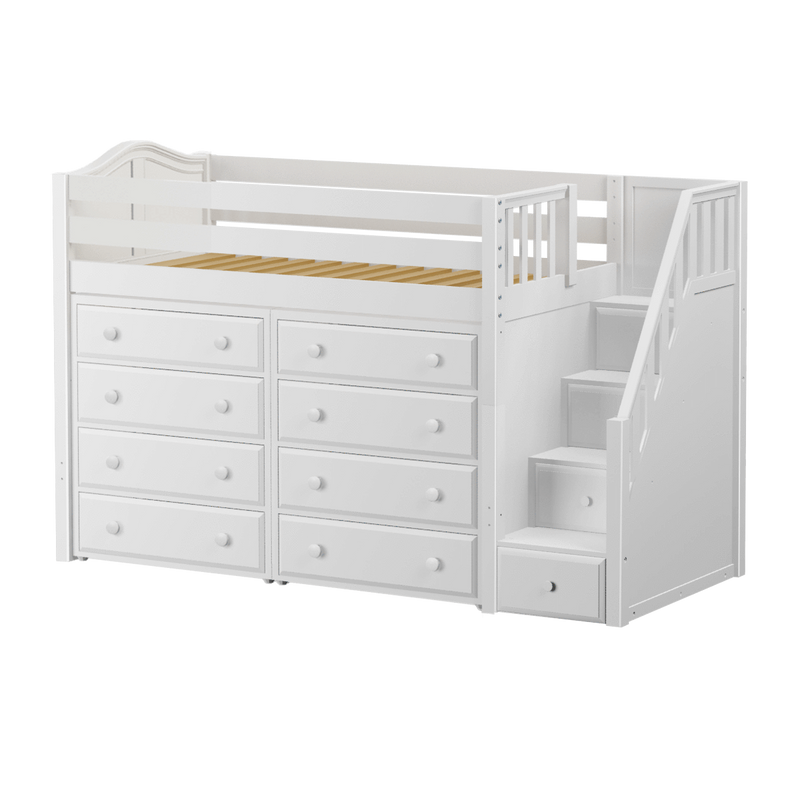 Maxtrix Twin Mid Loft Bed with Stairs + Storage