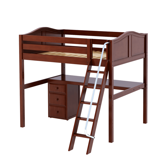 Maxtrix Full High Loft Bed with Angled Ladder + Desk