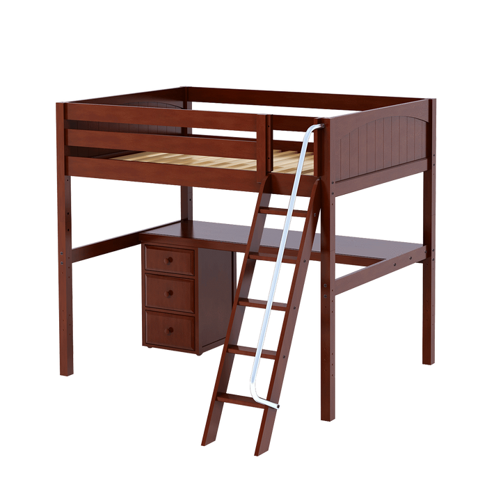Maxtrix Full High Loft Bed with Angled Ladder + Desk