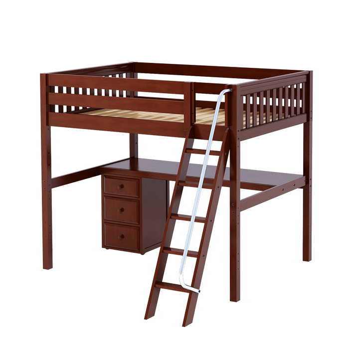 Maxtrix Full High Loft Bed with Angled Ladder + Desk