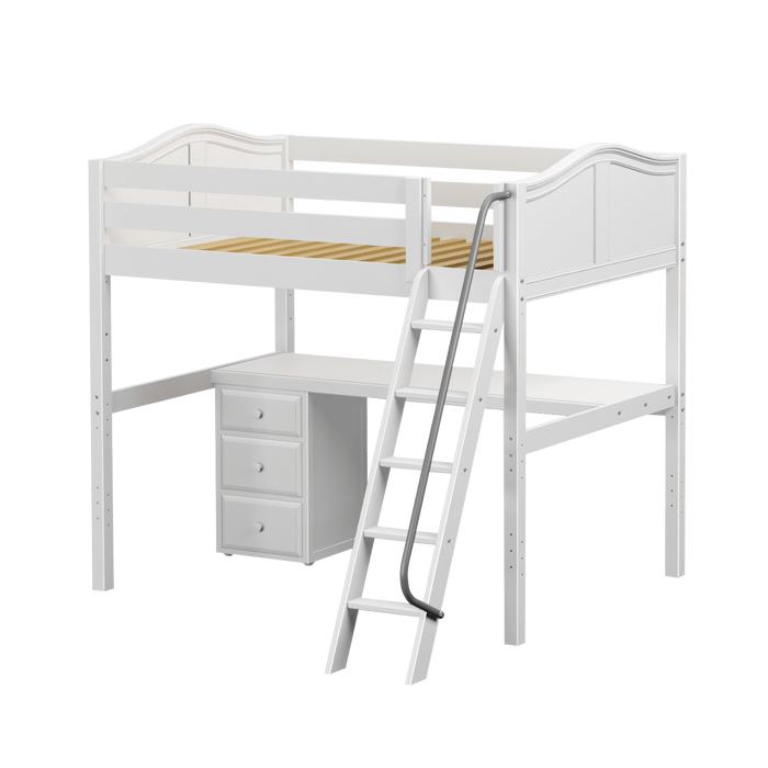 Maxtrix Full High Loft Bed with Angled Ladder + Desk