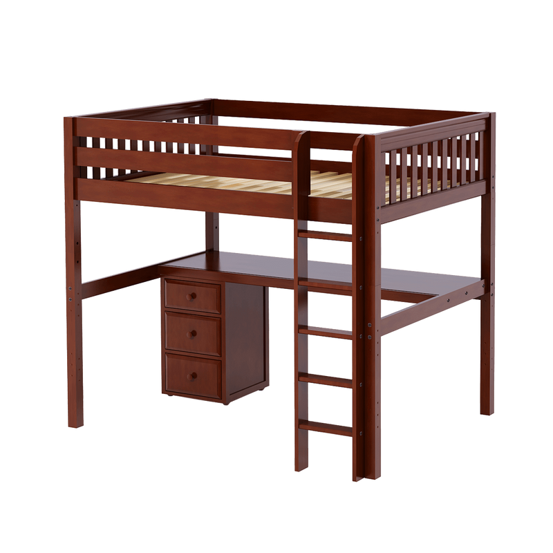 Maxtrix Full High Loft Bed with Straight Ladder + Desk