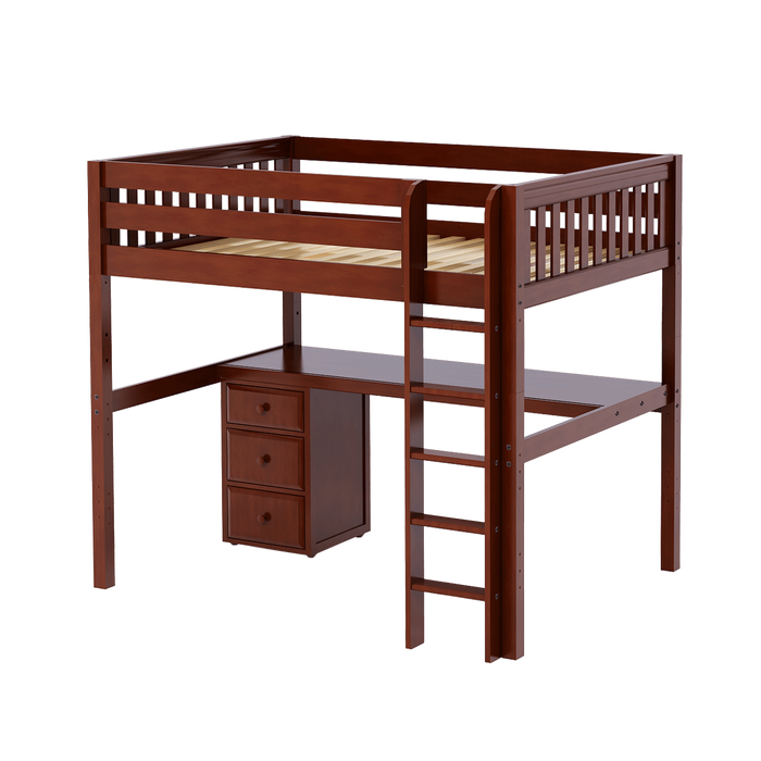 Maxtrix Full High Loft Bed with Straight Ladder + Desk