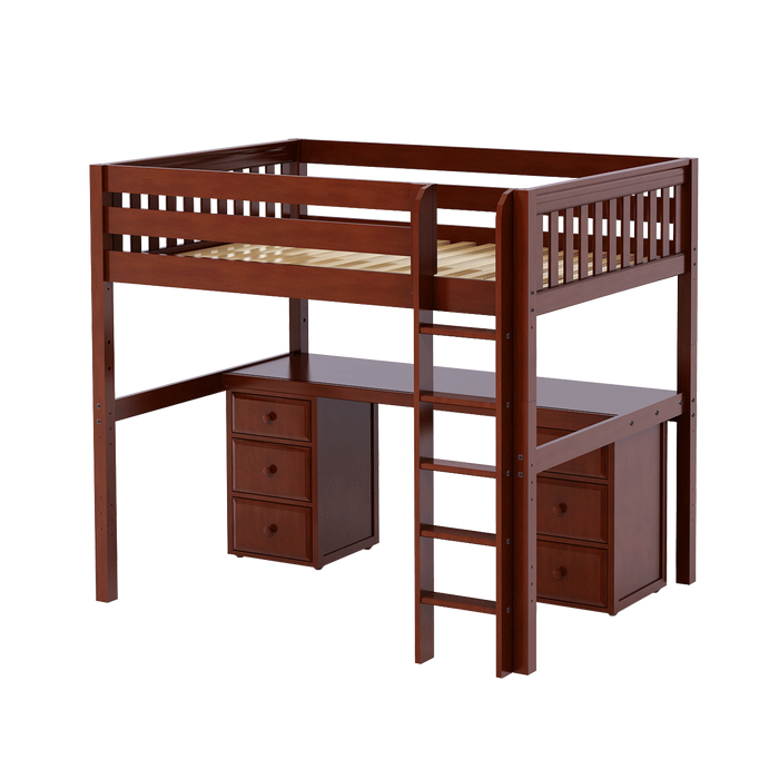 Maxtrix Full High Loft Bed with Straight Ladder + Desk