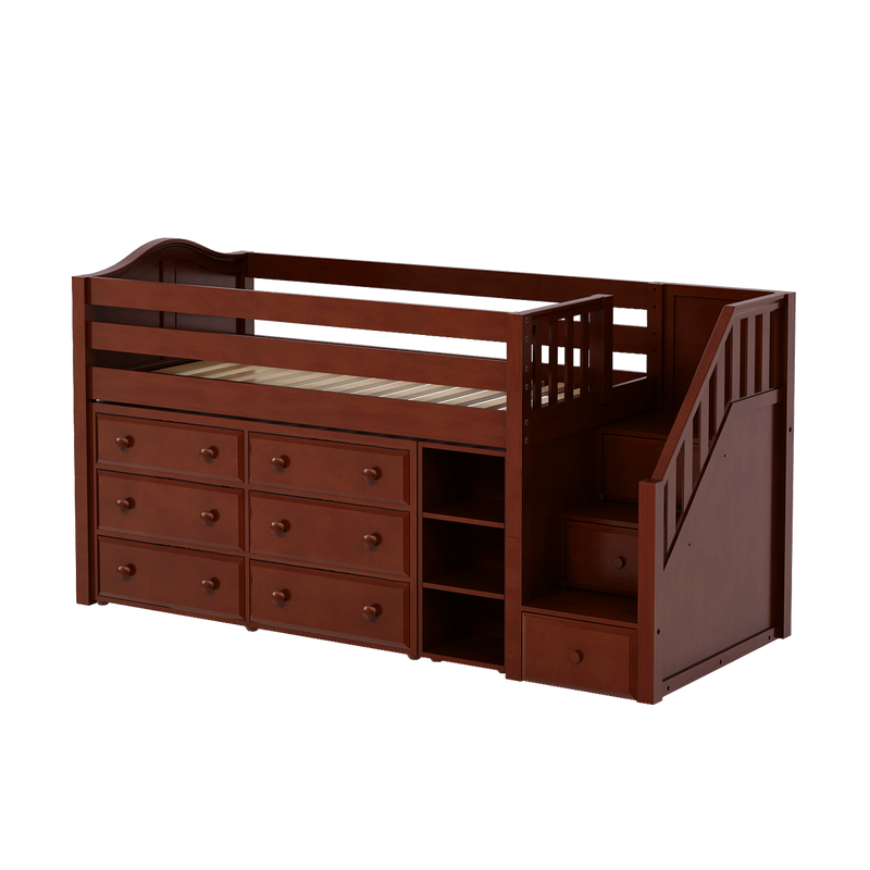 Maxtrix Twin Low Loft Bed with Stairs + Storage