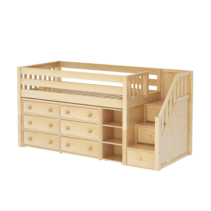 Maxtrix Twin Low Loft Bed with Stairs + Storage