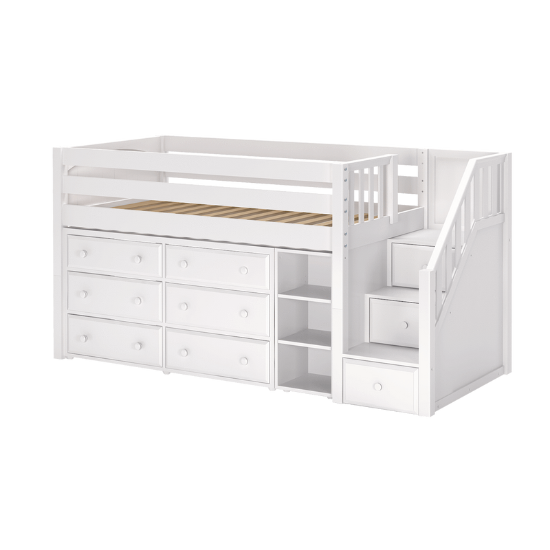 Maxtrix Twin Low Loft Bed with Stairs + Storage