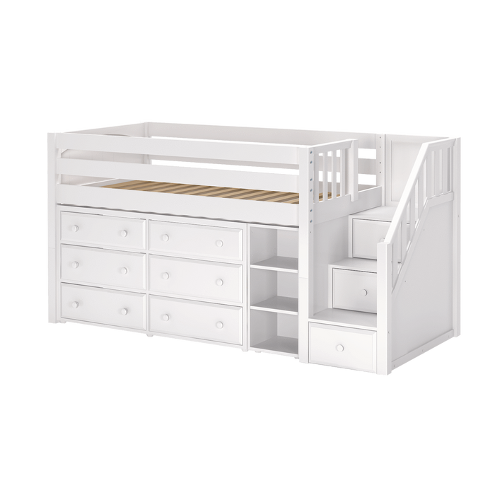 Maxtrix Twin Low Loft Bed with Stairs + Storage
