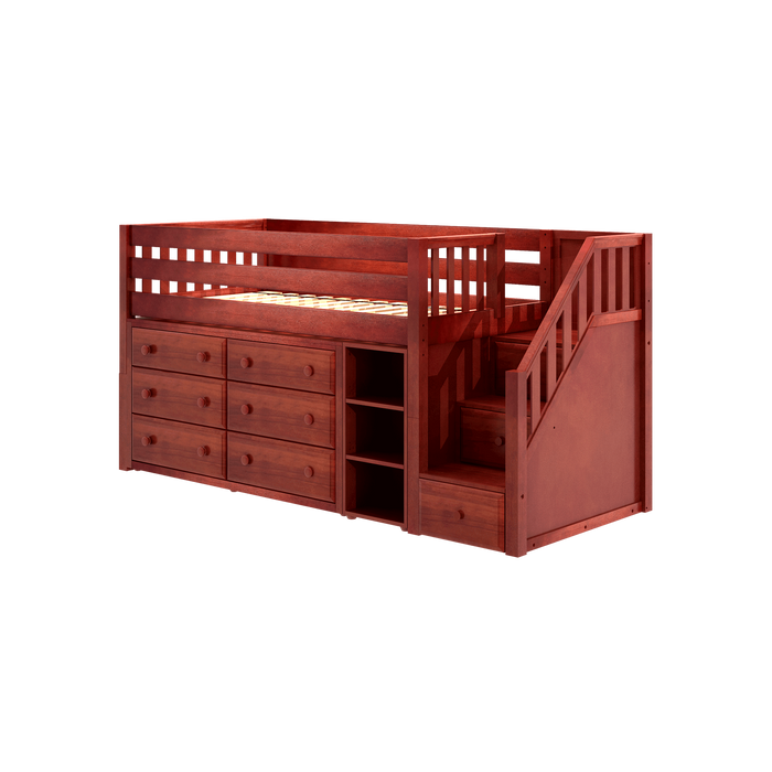 Maxtrix Twin Low Loft Bed with Stairs + Storage