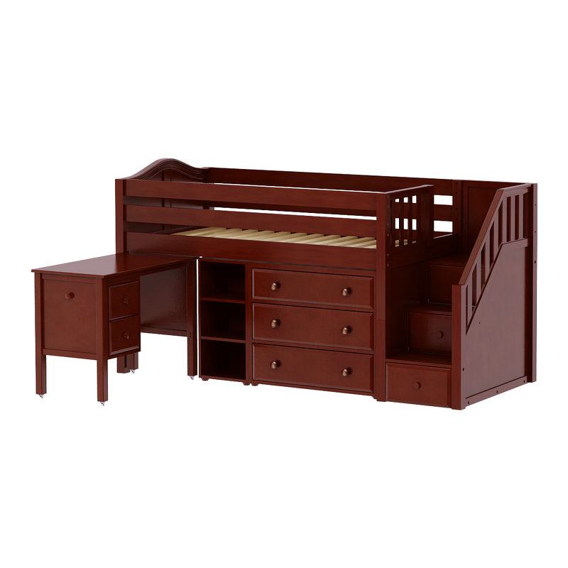 Maxtrix Twin Low Loft Bed with Stairs, Storage + Desk