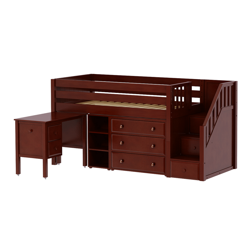 Maxtrix Twin Low Loft Bed with Stairs, Storage + Desk