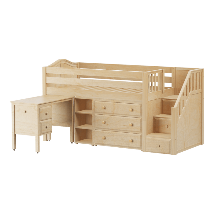 Maxtrix Twin Low Loft Bed with Stairs, Storage + Desk