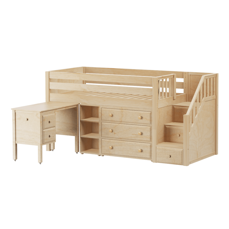 Maxtrix Twin Low Loft Bed with Stairs, Storage + Desk