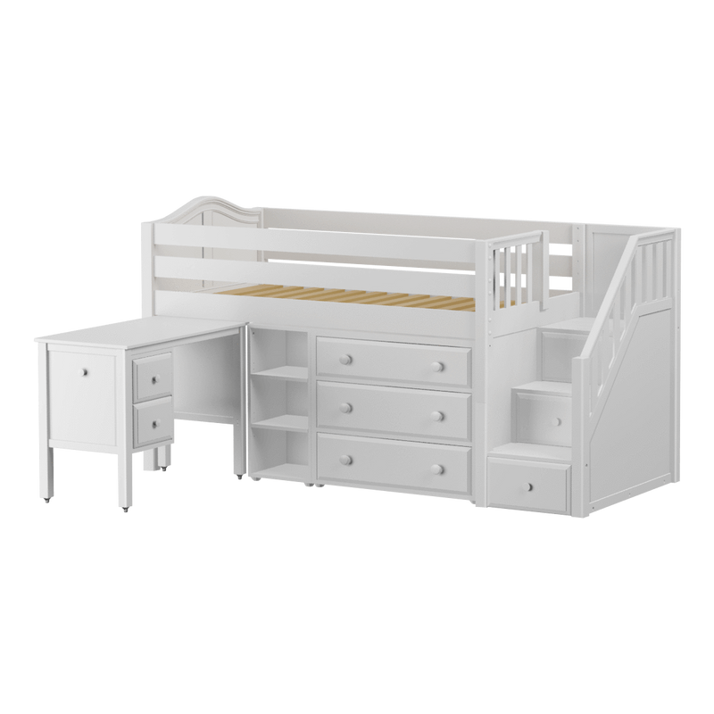 Maxtrix Twin Low Loft Bed with Stairs, Storage + Desk