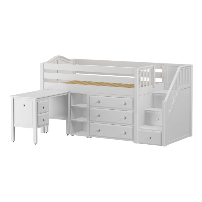 Maxtrix Twin Low Loft Bed with Stairs, Storage + Desk
