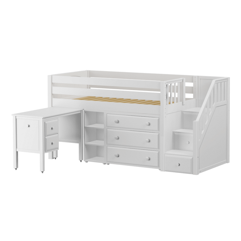 Maxtrix Twin Low Loft Bed with Stairs, Storage + Desk