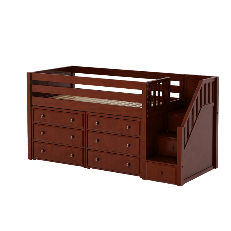 Maxtrix Twin Low Loft Bed with Stairs + Storage