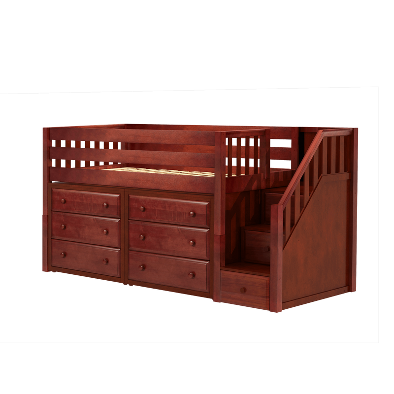 Maxtrix Twin Low Loft Bed with Stairs + Storage