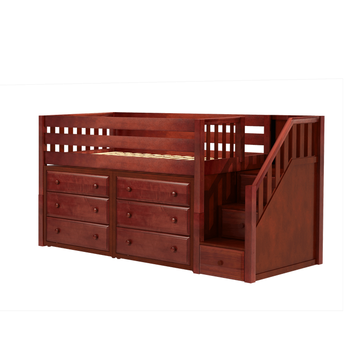 Maxtrix Twin Low Loft Bed with Stairs + Storage